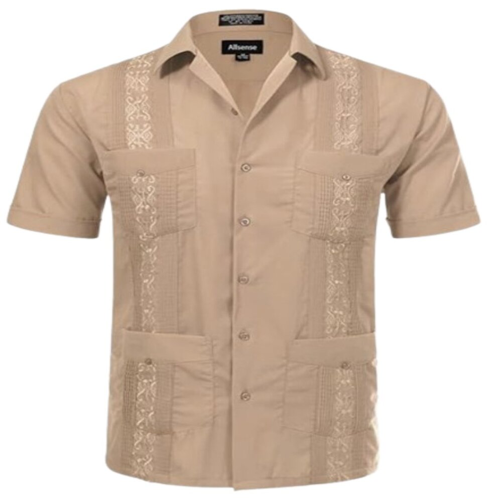 NEW Allsense Men's Short Sleeve Relaxed Fit Cuban Guayabera Shirts, XXL